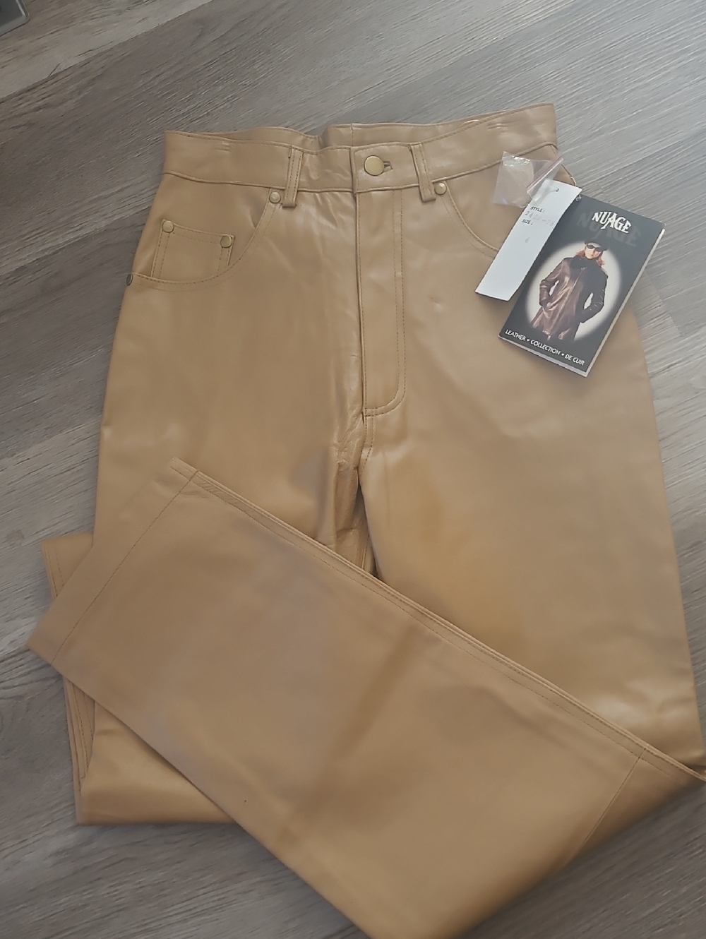 Vintage High-Waist Tan Leather Jeans Size Us 6